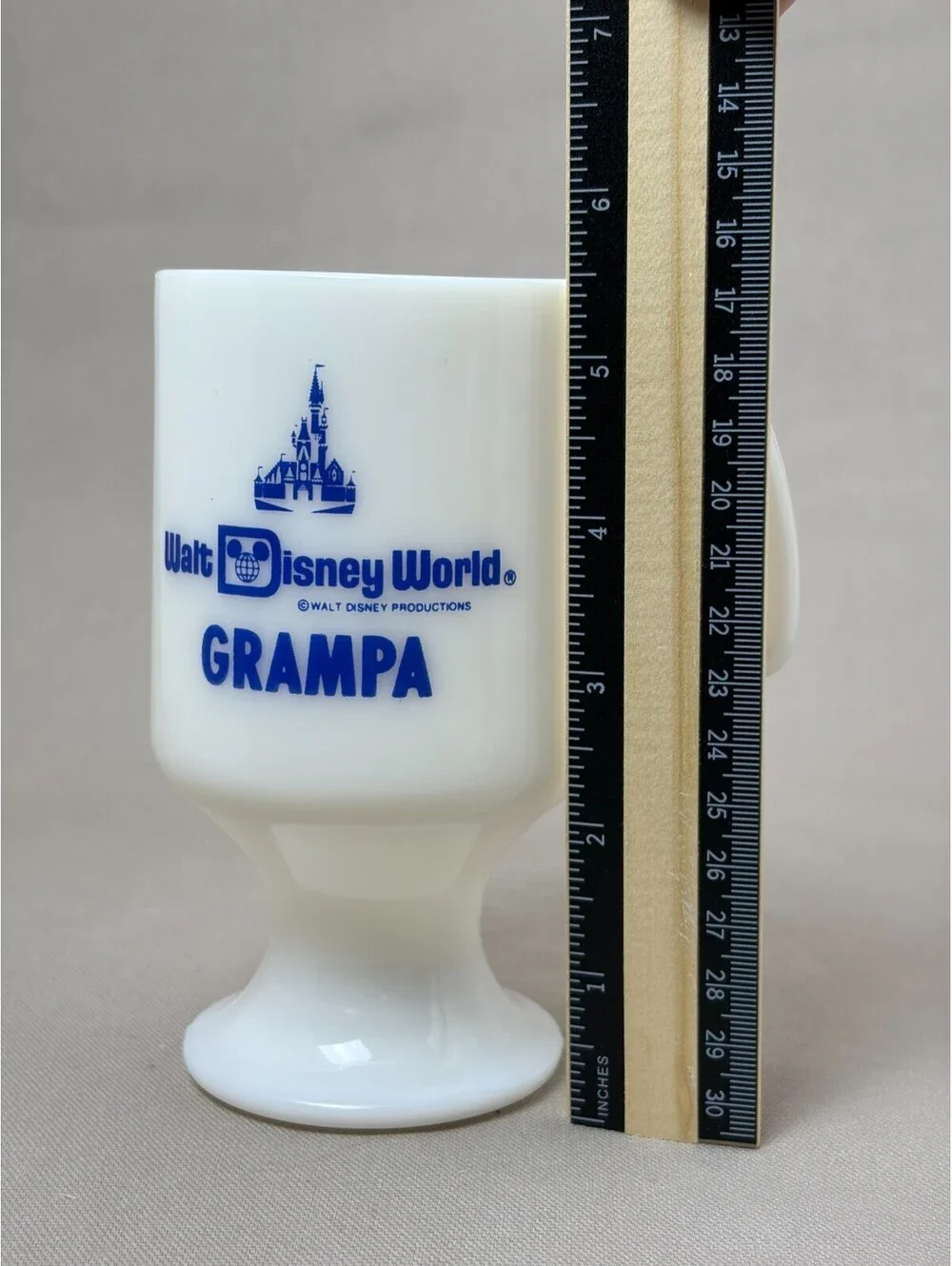 Vintage Walt Disney World Grampa Footed Milk Glass Mug Pedestal Coffee Cup 8 oz